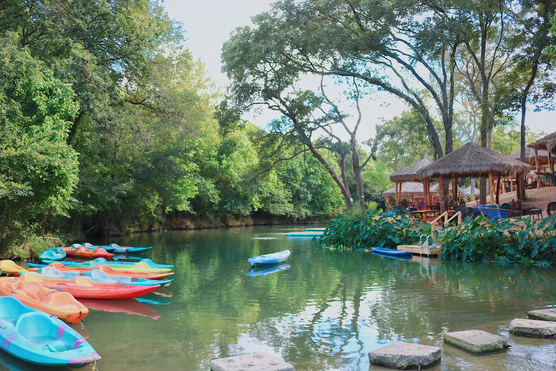 Colorful kayaks on Cibolo Creek