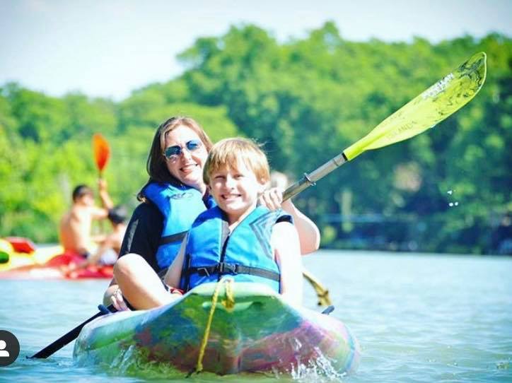 Mom and son kayaking