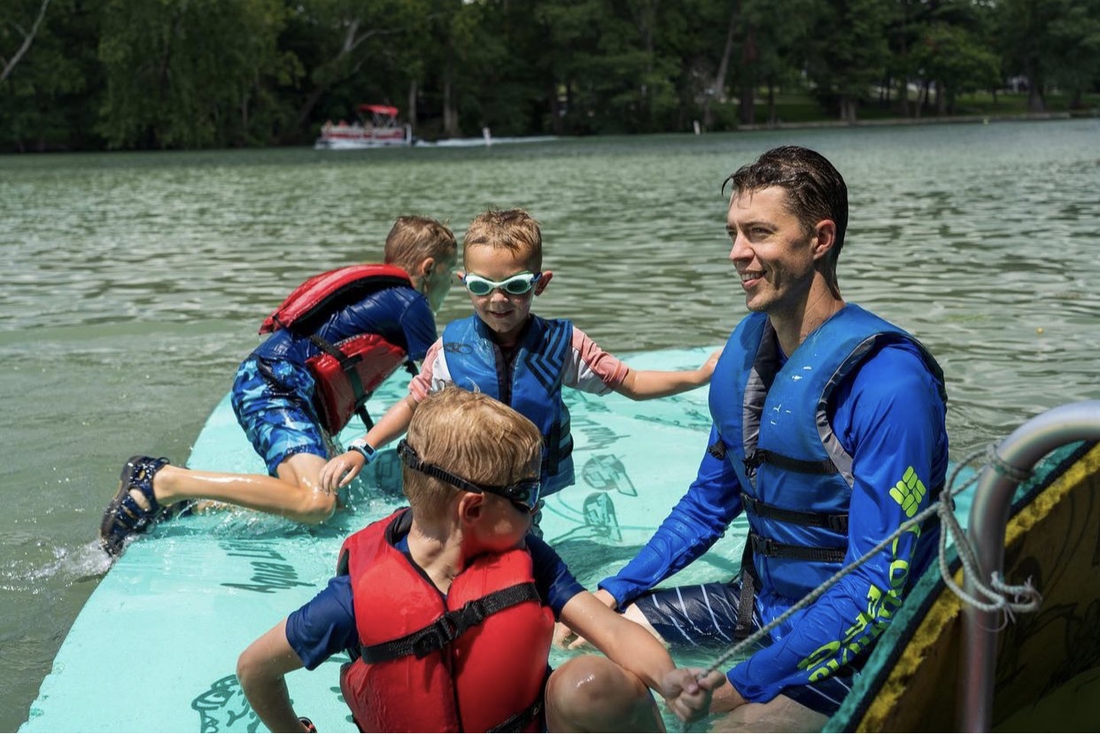Kids playing on water float